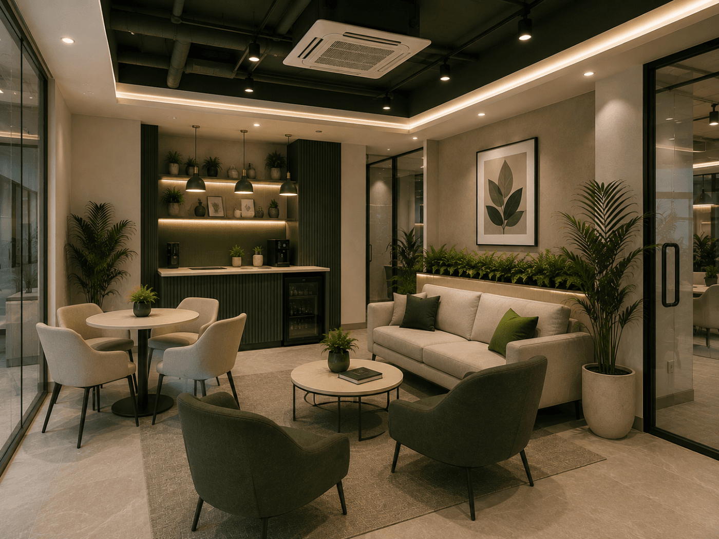 Lounge and common area for relaxing between work sessions
